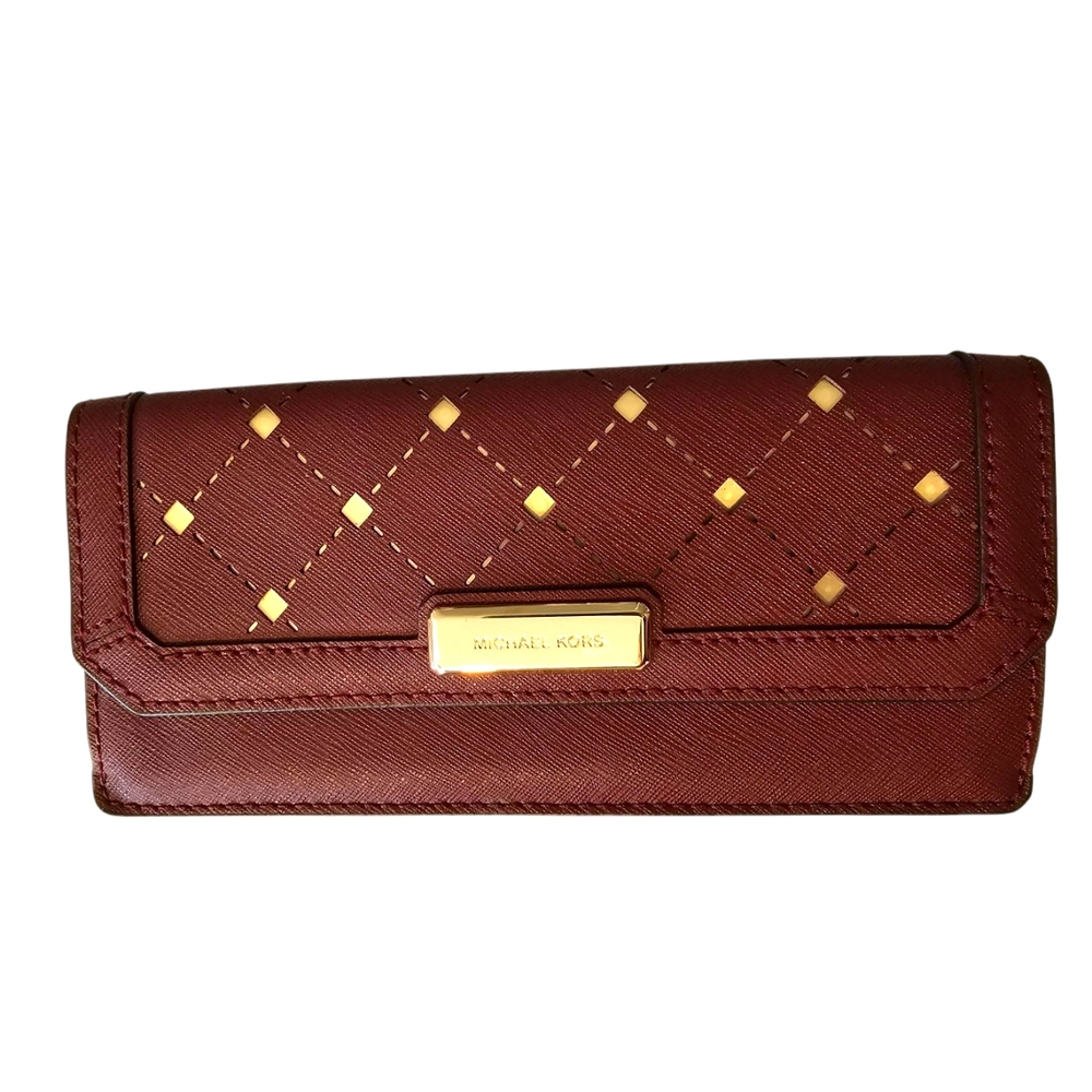 Michael Kors Burgundy and Gold Saffiano Leather Wallet